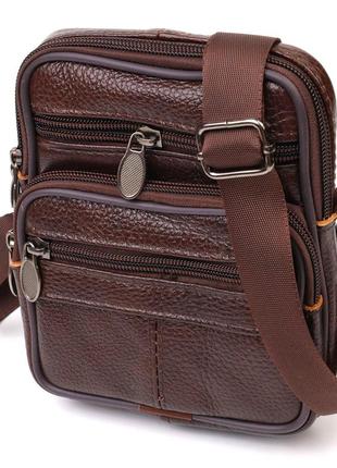 Компактна сумка чоловіча на пояс із натуральної шкіри 21484 vintage коричнева