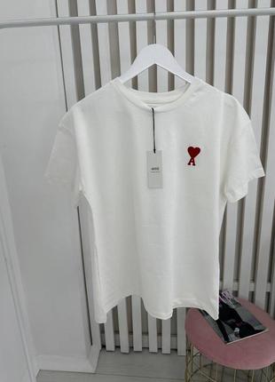 Класична біла футболка ami преміум xs s m l ⚜️ белая оверсайз футболка база1 фото