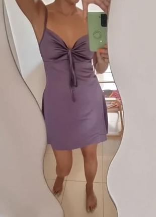 Платье сукня атласное шелковое сиреневое фиолетовое xs s мини новое3 фото