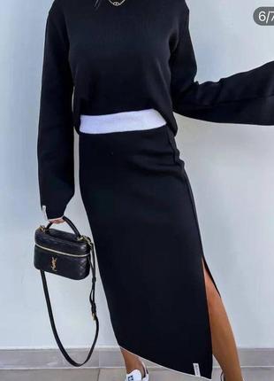 Костюм жіночий оверсайз кофта спідниця міді на високій посадці якісний стильний трендовий чорний2 фото