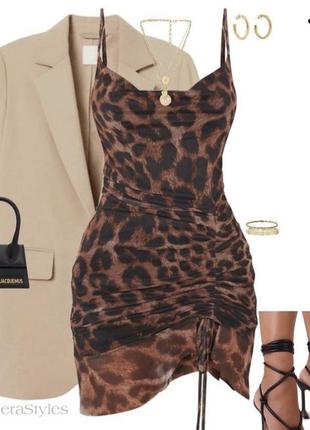 Платье со стяжкой леопардовый анималистический принт✨ prettylittlething ✨ платье секси6 фото