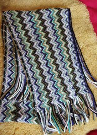 Missoni стильный трикотажный шарф шарфик с бахромой стиль миссони zigzag унисекс coachelа бохо
