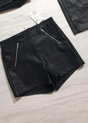 Черные шорты h&amp;m екко-кожа/шорты кожужа2 фото