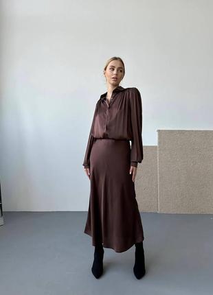 Шелковый классический костюм оверсайз оверсайз на пуговицах юбка миди свободный...