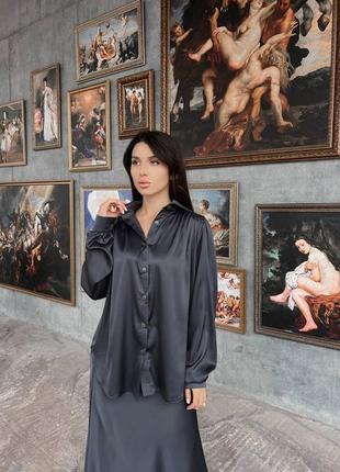 Шелковый классический костюм оверсайз оверсайз на пуговицах юбка миди свободный...