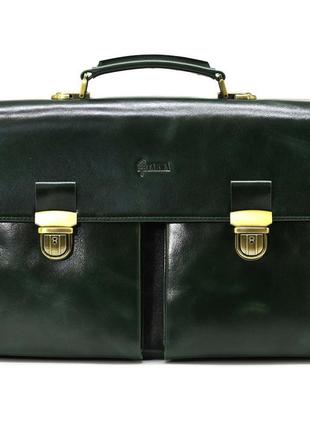 Деловой кожаный мужской портфель в зеленой глянцевой коже tarwa ge-2068-4lx