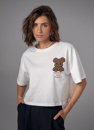 Укороченная футболка с мишкой и надписью awesome and funny3 фото