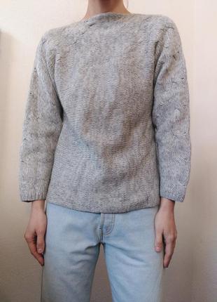 Шерстяной свитер серый джемпер шерсть пуловер реглан лонгслив серый свитер винтаж джемпер