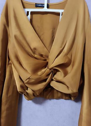 Сатиновый топ блуза с длинным объемным рукавом италия5 фото