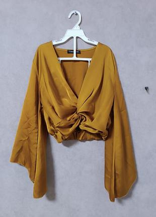 Сатиновый топ блуза с длинным объемным рукавом италия2 фото