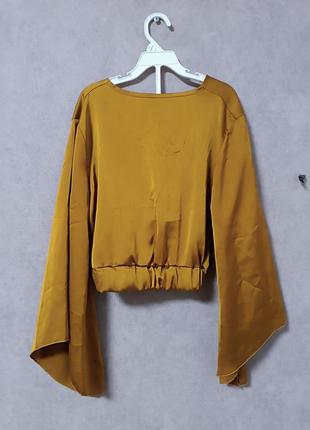 Сатиновый топ блуза с длинным объемным рукавом италия3 фото