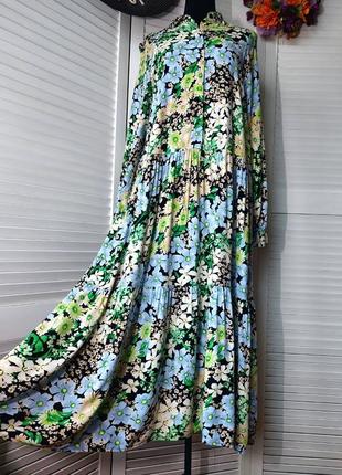Платье миди оверсайз ярусное длинные рукава цветочный принт от h&m