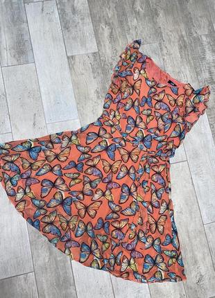 Шовкове помаранчеве плаття,принт ,міді сукню,метелики