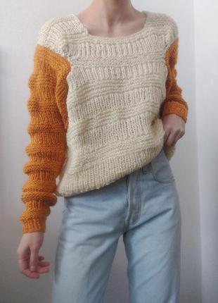 Вязаный свитер ручная вязка молочный свитер джемпер пуловер реглан лонгслив кофта винтаж свитер2 фото