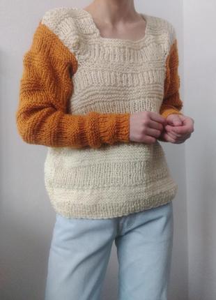 Вязаный свитер ручная вязка молочный свитер джемпер пуловер реглан лонгслив кофта винтаж свитер3 фото