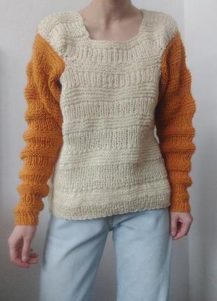 Вязаный свитер ручная вязка молочный свитер джемпер пуловер реглан лонгслив кофта винтаж свитер4 фото
