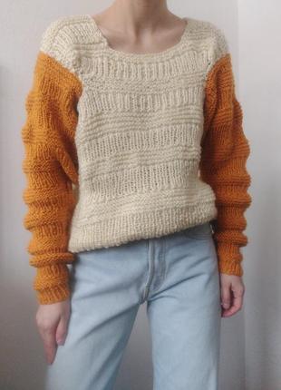 Вязаный свитер ручная вязка молочный свитер джемпер пуловер реглан лонгслив кофта винтаж свитер6 фото