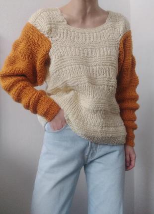 Вязаный свитер ручная вязка молочный свитер джемпер пуловер реглан лонгслив кофта винтаж свитер7 фото