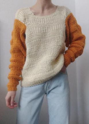 Вязаный свитер ручная вязка молочный свитер джемпер пуловер реглан лонгслив кофта винтаж свитер8 фото