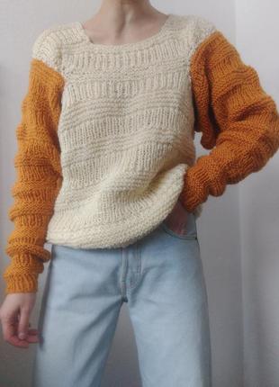 Вязаный свитер ручная вязка молочный свитер джемпер пуловер реглан лонгслив кофта винтаж свитер9 фото