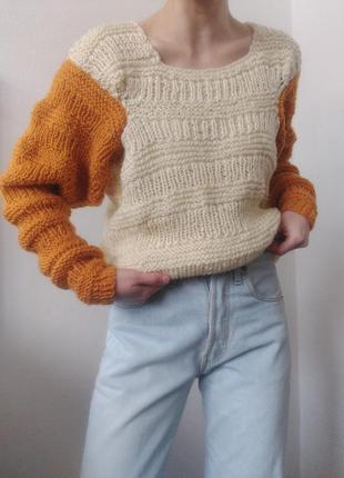 Вязаный свитер ручная вязка молочный свитер джемпер пуловер реглан лонгслив кофта винтаж свитер10 фото