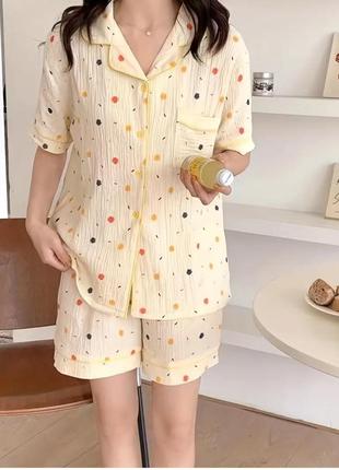 Пижама из натуральной ткани муслин рубашка и шорты