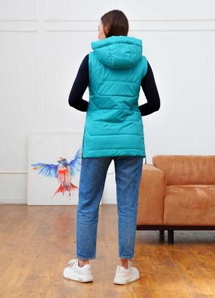 Женская демисезонная бирюзовая куртка жилетка трансформер с отстежными рукавами8 фото