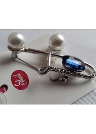 Брошка застібка сапфір, перли, біжутерія cherl