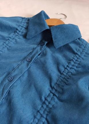 Голубое вельветовое платье рубашка с затяжками/сл шнуровкой/сборкой5 фото