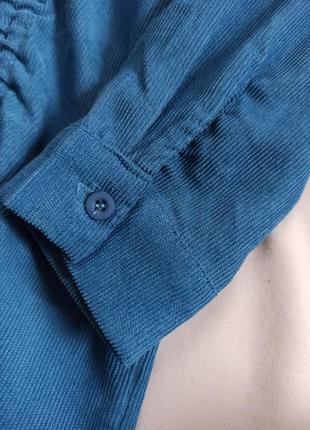 Голубое вельветовое платье рубашка с затяжками/сл шнуровкой/сборкой6 фото