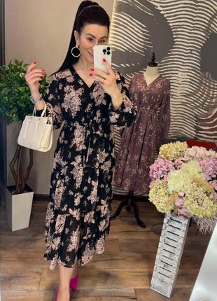 Изысканное шифоновое платье в цветочный принт1 фото