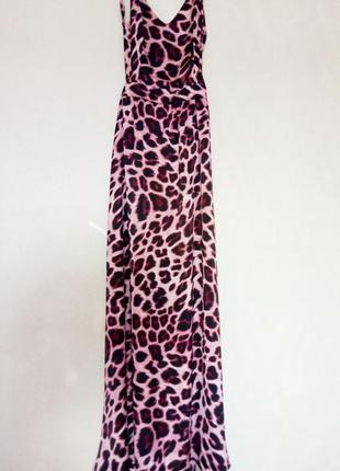 Шифоновое платье в пол с открытой спиной розовый леопард размер s-m2 фото