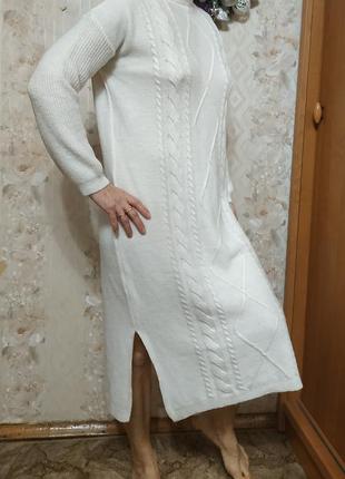 Вязаное платье оверсайз белого цвета2 фото