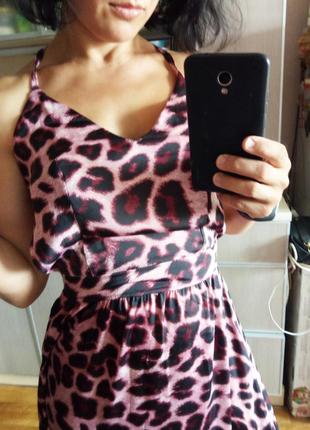 Шифоновое платье в пол с открытой спиной розовый леопард размер s-m3 фото