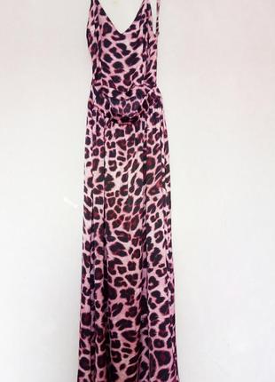 Шифоновое платье в пол с открытой спиной розовый леопард размер s-m7 фото