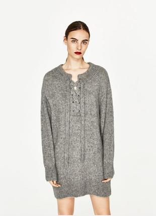 Zara классный ь удлиненный свитер свитерок/платье со шнуровкой5 фото