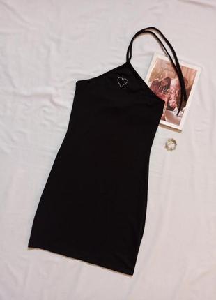 Чёрное платье мини с завязками на шее и сердечком из страз/холтер4 фото