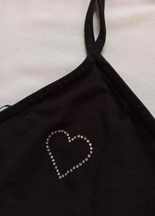 Чёрное платье мини с завязками на шее и сердечком из страз/холтер5 фото