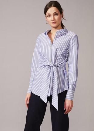 Голубая рубашка в белую полоску от phase eight, рубашка с бантом, кэжуал рубашка