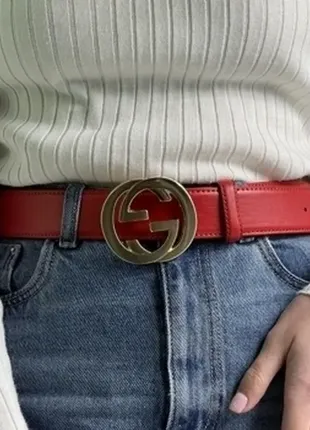 🔥 gucci blondie leather belt red/gold