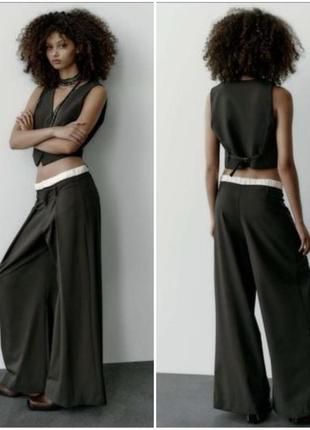 Zara новая модель широких брюк з контрастним поясом в стиле трусов-боксеров.5 фото