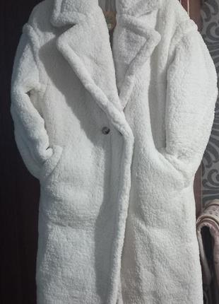 Женская модная шуба пальто тедди барашек в молочном цвете.4 фото