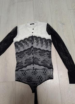 Комбидресс боди кружевной члрно белый