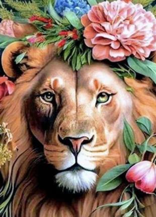 Набір для творчості алмазна картина лев у квітковій короні strateg розміром 40х50 см  (sk86018)