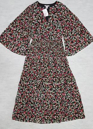 Красивое шифоновое платье миди h&amp;m в цветочный принт.1 фото