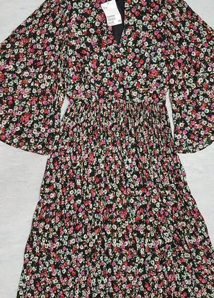 Красивое шифоновое платье миди h&amp;m в цветочный принт.3 фото