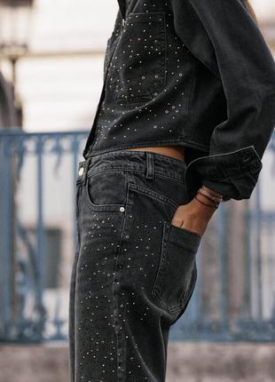 Прямі джинси з камінчиками від zara , висока посадка, в наявності ✅3 фото