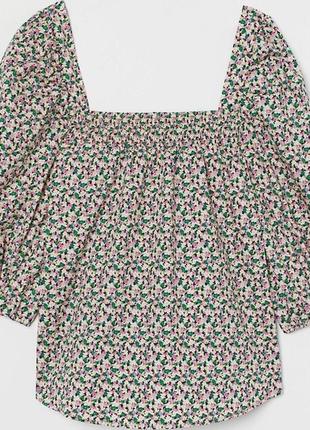 Разноцветная блуза/топ в цветочный принт с квадратным декольте и рукавами фонариками2 фото