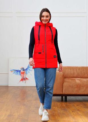 Женская демисезонная красная куртка жилетка трансформер с отстежными рукавами10 фото