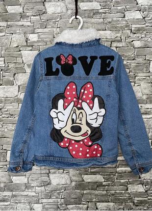 Джинсовая куртка, теплая джинсовая куртка, джинсовка, джинсовая куртка на меху, весенняя куртка, минни маус, микки маус